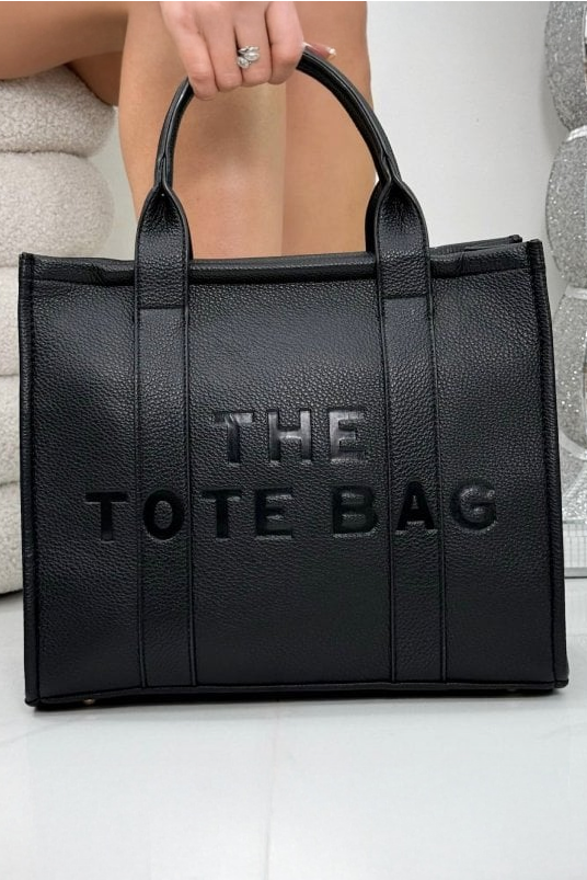 Faux Leather Large Tote Bag Black, with striking, black faux leather , witha textured, luxury feel.