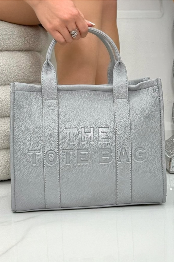 Faux Leather Large Tote Bag Grey with striking grey faux leather  with a textured, luxury feel