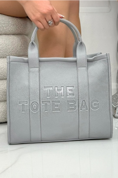 Faux Leather Large Tote Bag Grey with striking grey faux leather  with a textured, luxury feel
