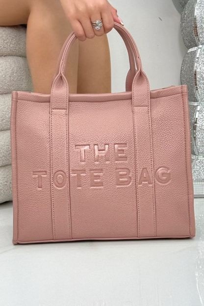 Faux Leather Large Tote Bag Pink finished with striking pink faux leather  with a textured, luxury feel