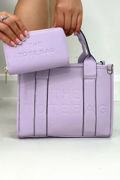 Faux Leather Medium Tote Bag Lilac &amp; Faux Leather Everyday Wallet Tote Purse Lilac Bundle finished with soft lilac faux leather  with a high-end textured finish