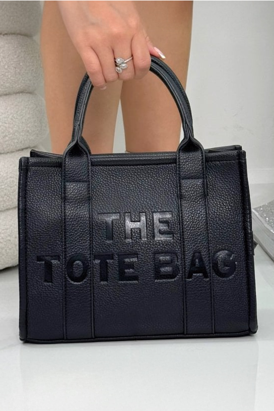 Faux Leather Medium Tote Bag Black designed with striking  black faux leather  with a textured, luxury feel