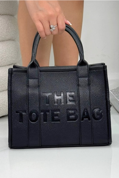 Faux Leather Medium Tote Bag Black designed with striking  black faux leather  with a textured, luxury feel