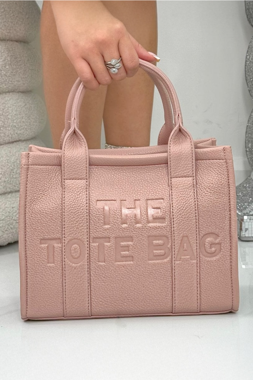 Faux Leather Medium Tote Bag Baby Pink designed with soft  baby pink faux leather  with a high-end textured finish