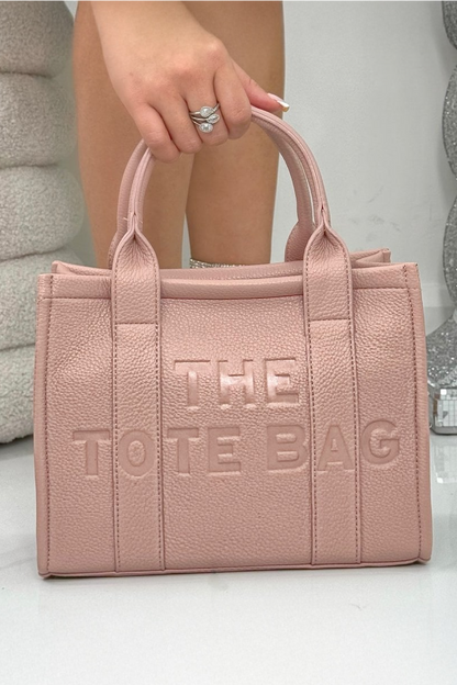 Faux Leather Medium Tote Bag Baby Pink designed with soft  baby pink faux leather  with a high-end textured finish