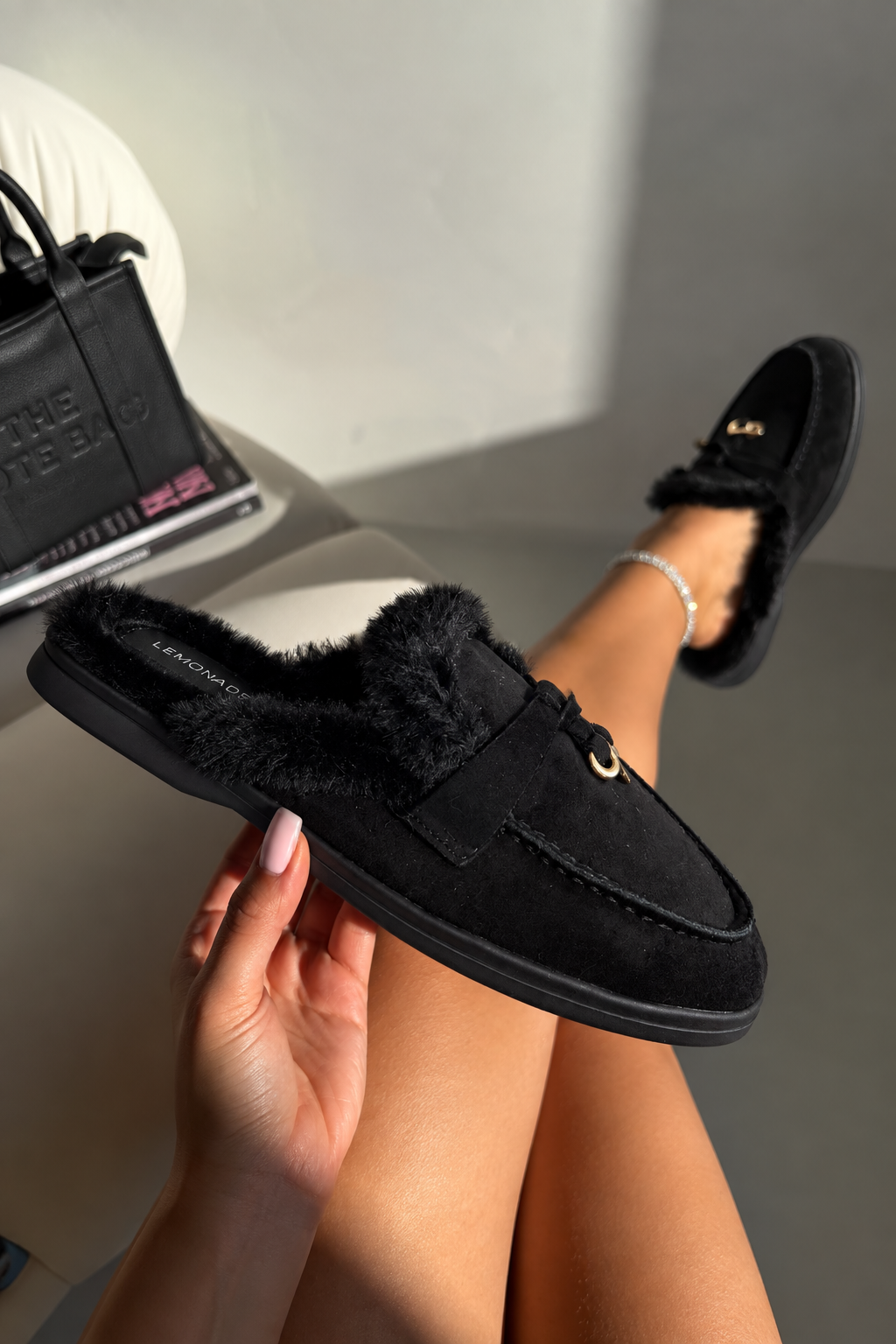Velvet Crush Slip On Clog Mules Black