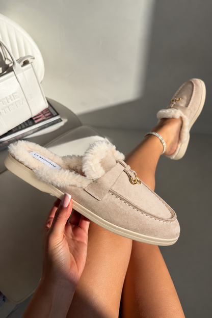 Velvet Crush Slip On Clog Mules Nude