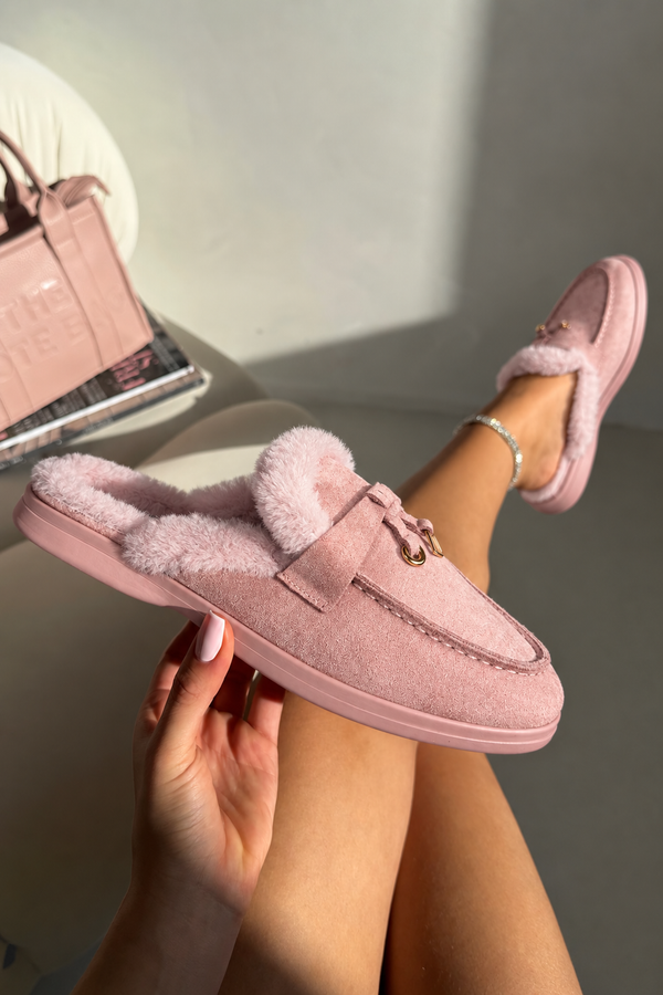 Velvet Crush Slip On Clog Mules Pink