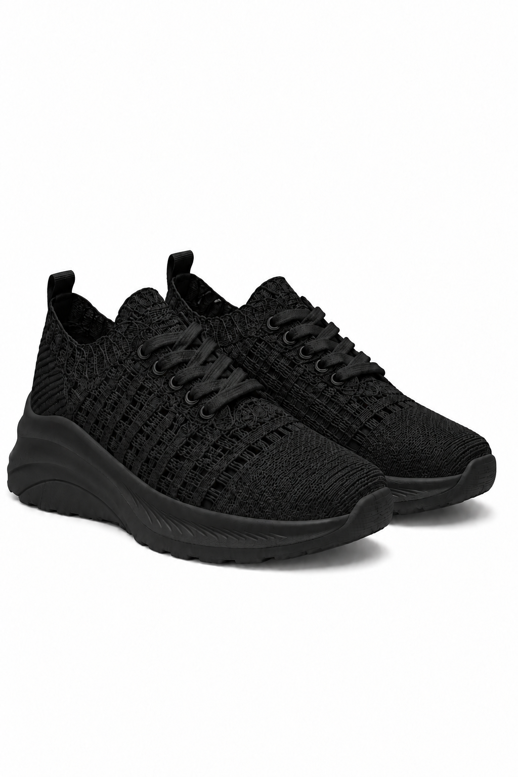 Flex Cloud Knit Mesh Lace-Up Chunky Trainers Black