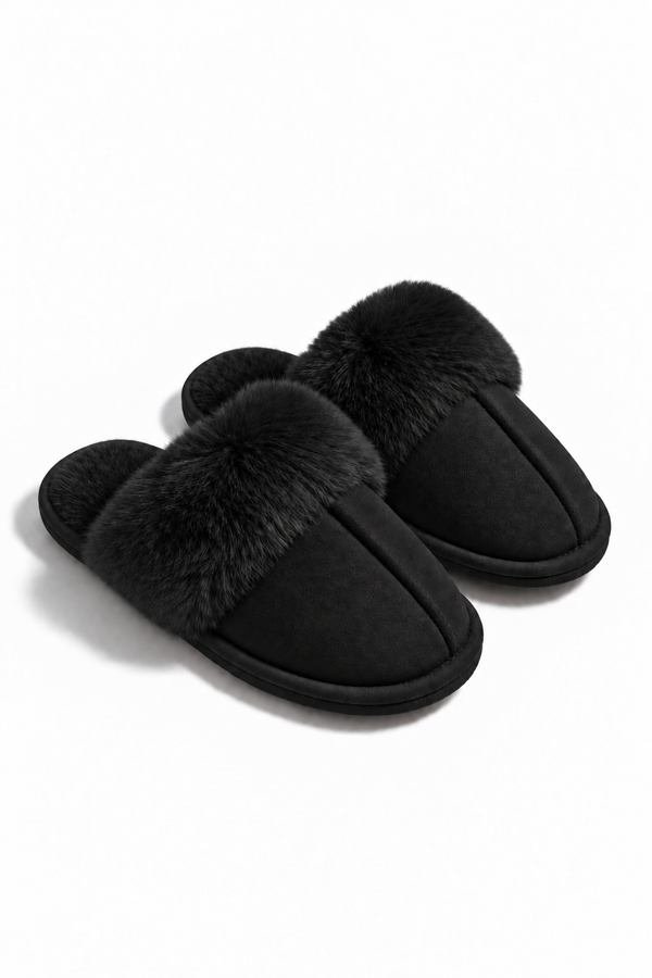 Comfort Cloud Nine Faux Fur Trim Mule Slippers Black
