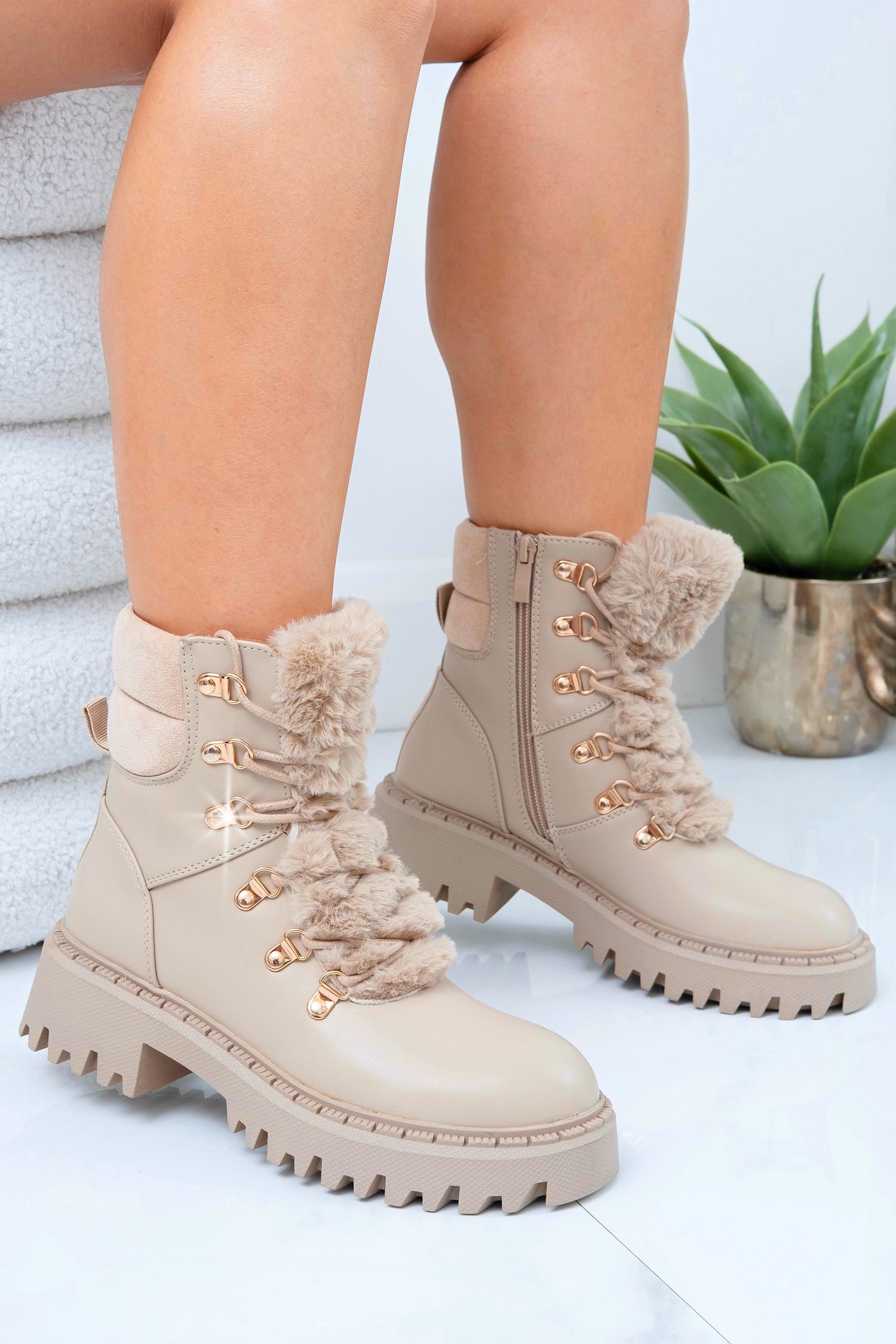 Fur Couture Ankle Boots Mocha
