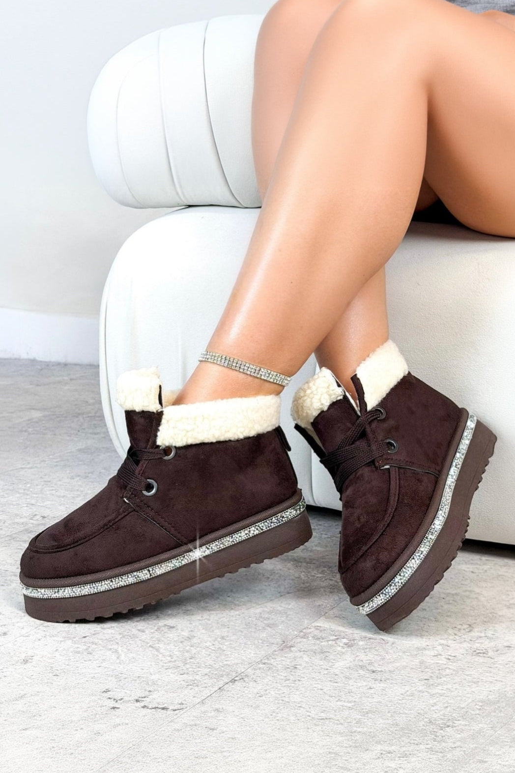 Crystal Luxe Lodge Faux Fur Lined Boots Brown