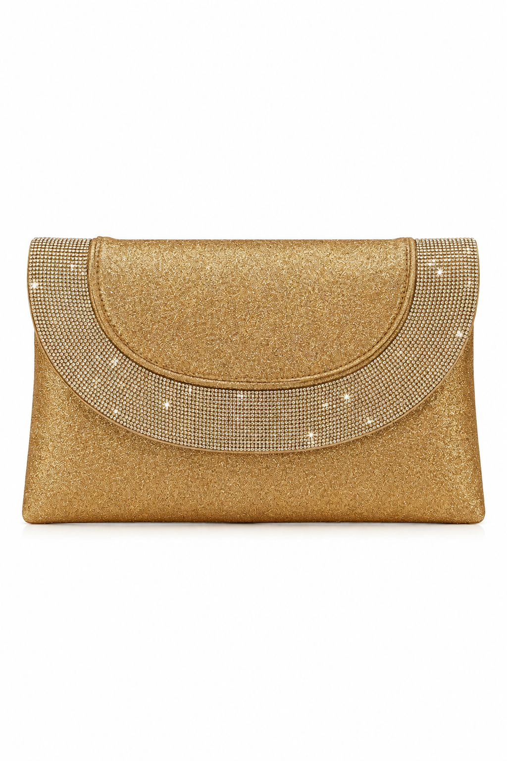 Glitter Luxe Metallic Crystal Envelope Clutch Bag Rose Gold
