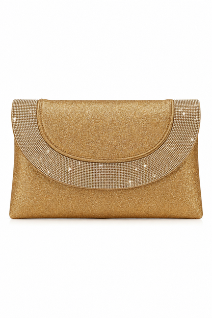 Glitter Luxe Metallic Crystal Envelope Clutch Bag Rose Gold