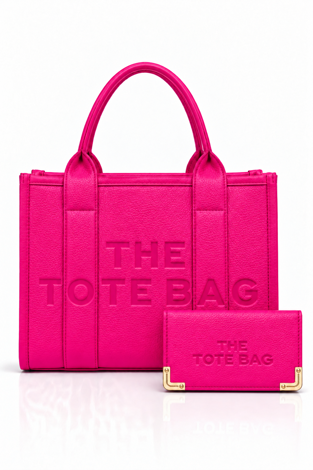 Faux Leather Medium Tote Bag Hot Pink &amp; Classic Tote Purse Hot Pink Bundle