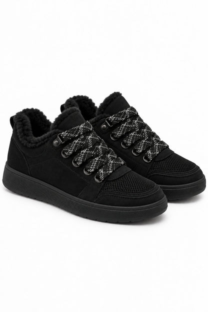 Hudson Comfort Faux Suede Check Lace Faux Fur Lined Trainers Black