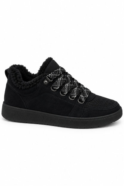 Hudson Comfort Faux Suede Check Lace Faux Fur Lined Trainers Black