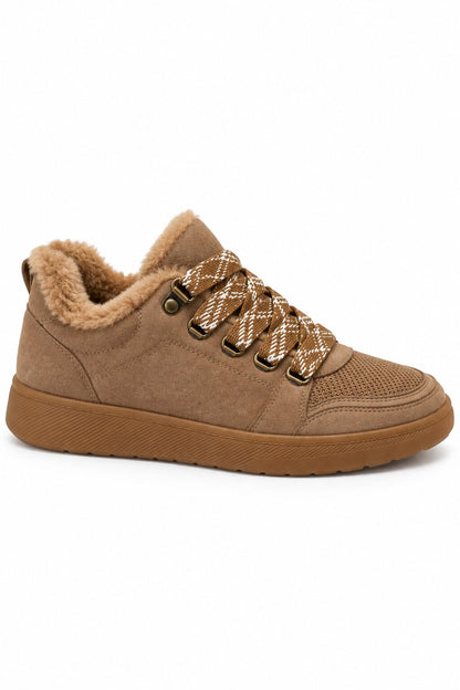 Hudson Comfort Faux Suede Check Lace Faux Fur Lined Trainers Camel