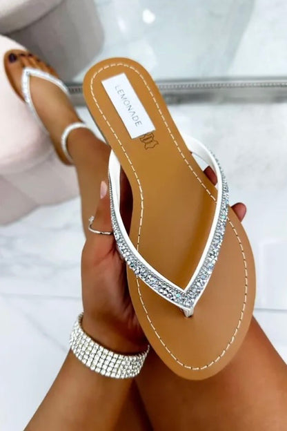 Crystal Sparkle Flip Flops White, with emphasis on slip on flip flop style