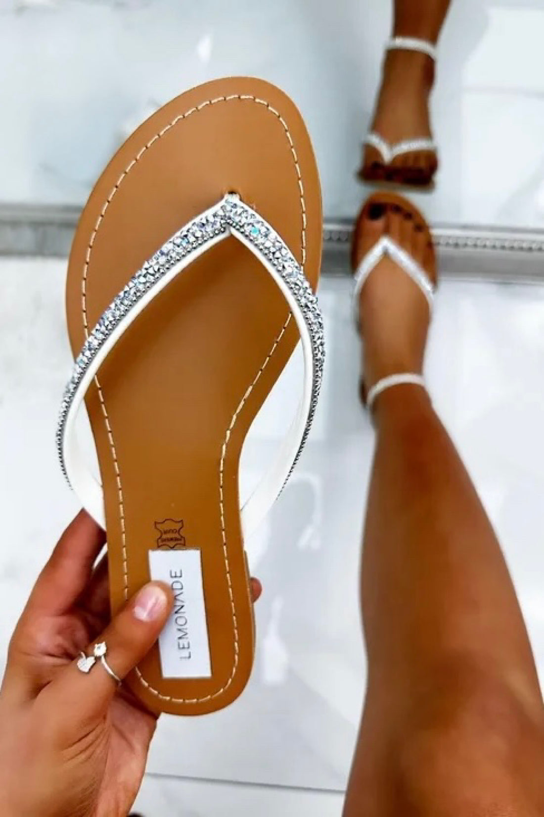 Crystal Sparkle Flip Flops White finished with sparkly crystal embellished straps