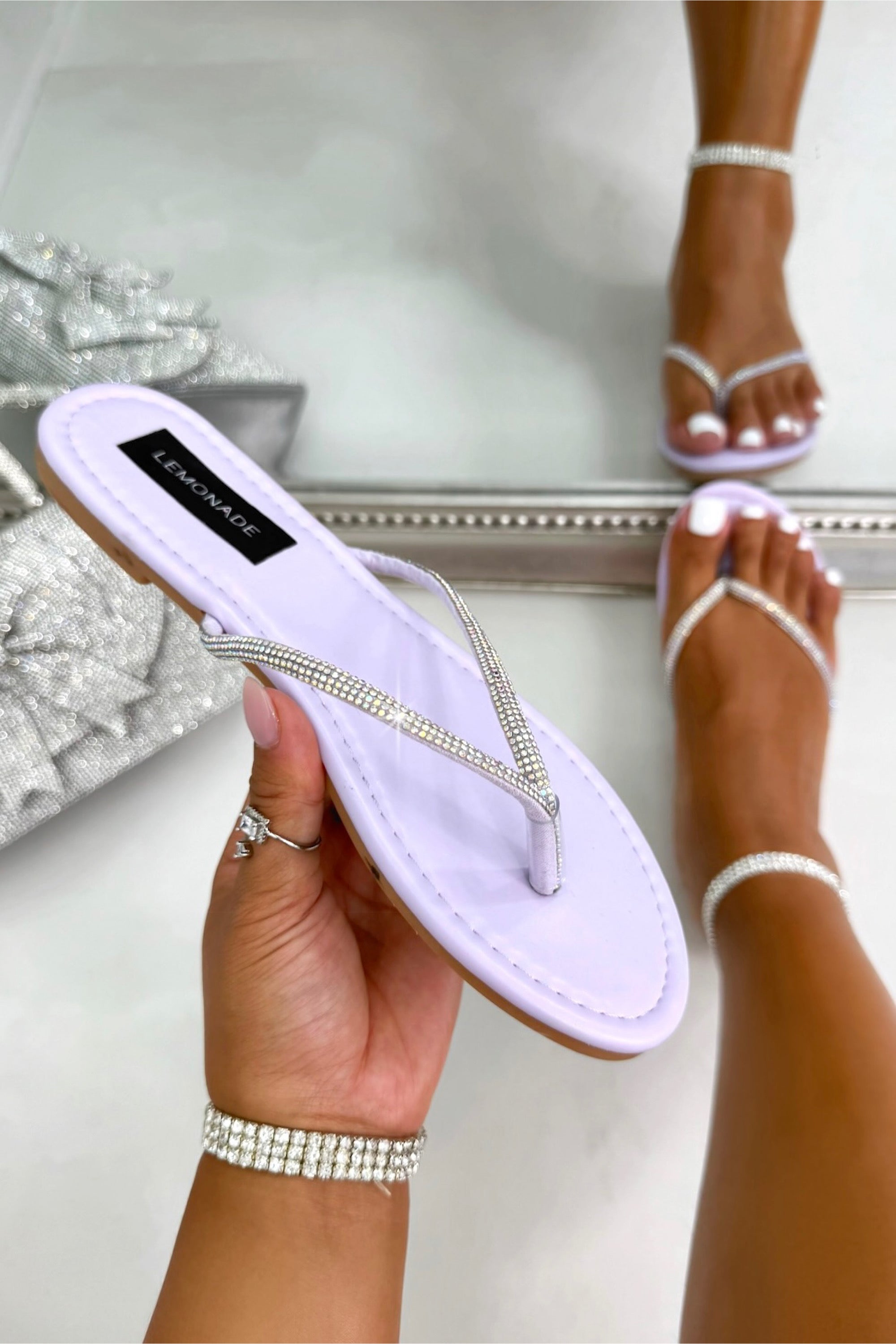 Sparkly Coastline Flip Flops Lilac
