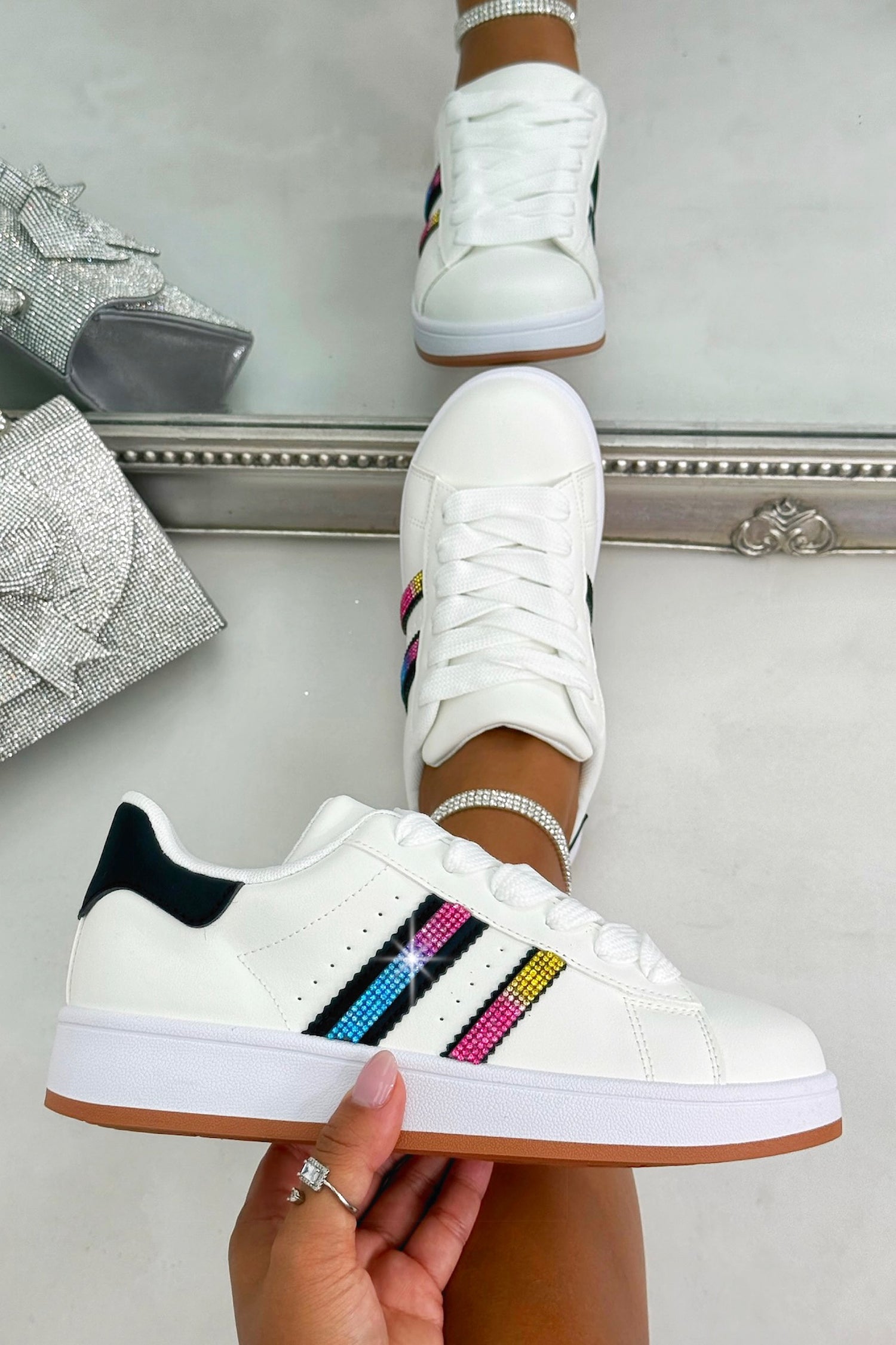 Crystal Stripe Trainers Limited Edition Rainbow White
