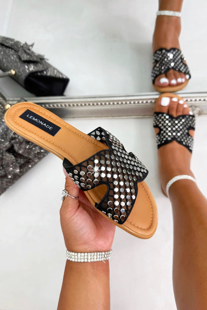 Crystal Luxe Link Sliders Black