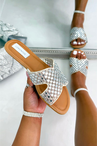 Crystal Luxe Link Sliders Nude