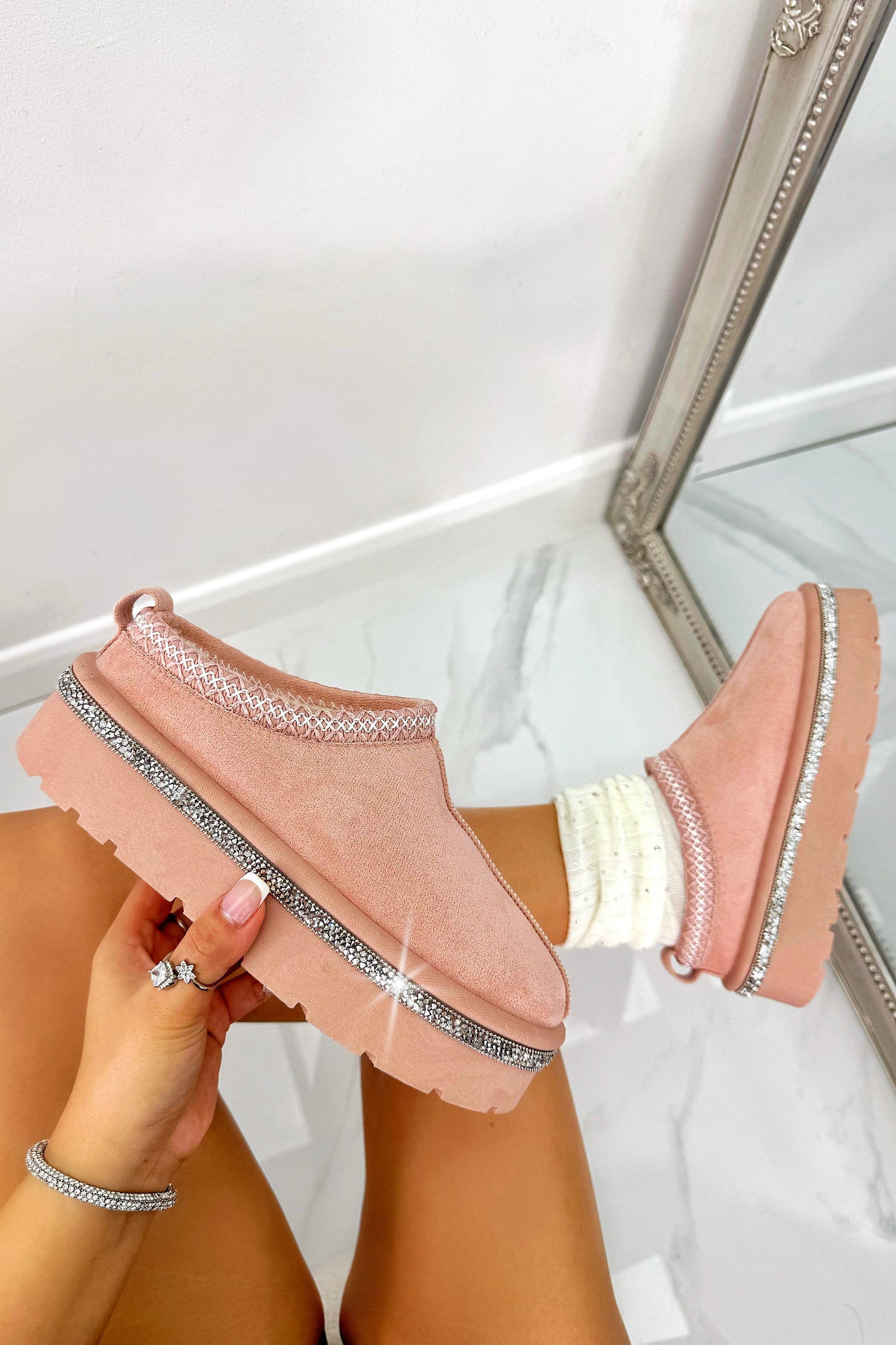 Crystal Platform Tazgirl Faux Fur Lined Slippers Limited Edition Pink