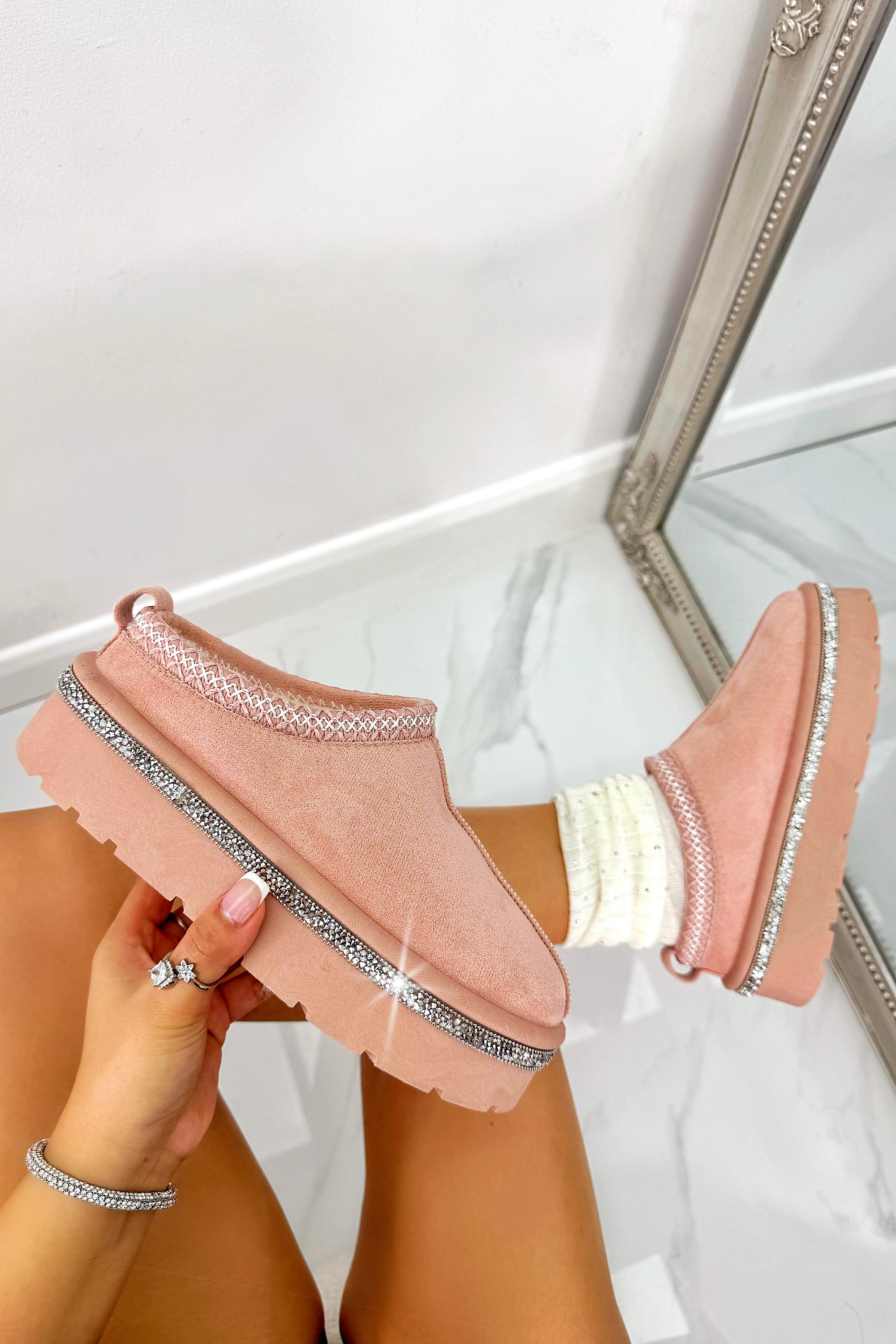 Crystal Platform Tazgirl Faux Fur Lined Slippers Limited Edition Pink