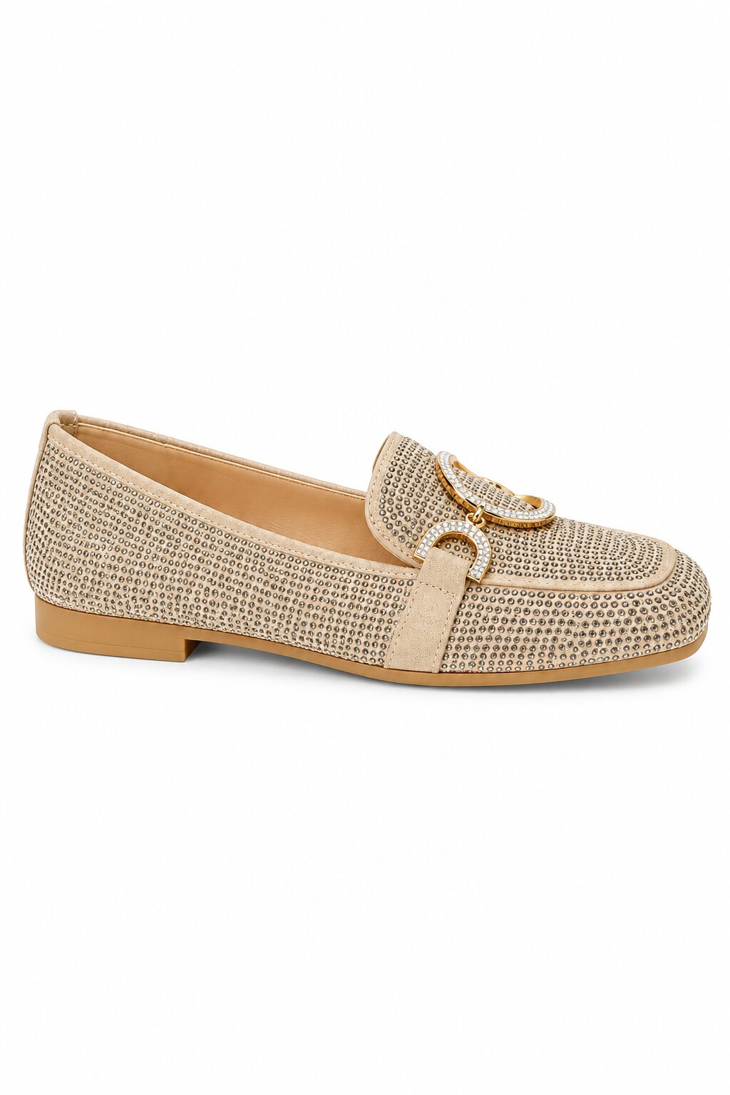 Crystal Imperial Suede Loafers Nude
