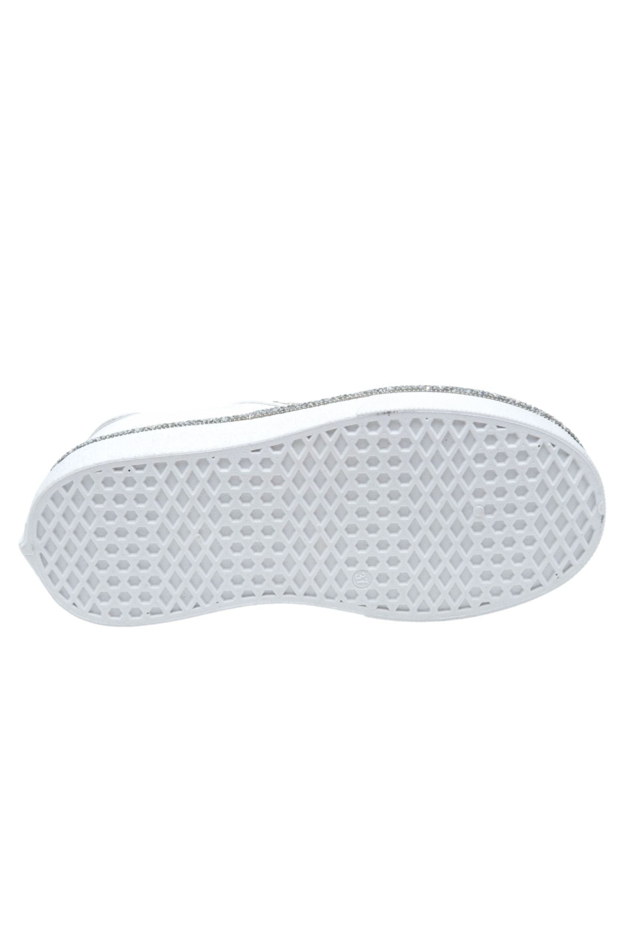 Sparkly Wedge Trainers White with Crystal Trim, featuring crystal detailed trim