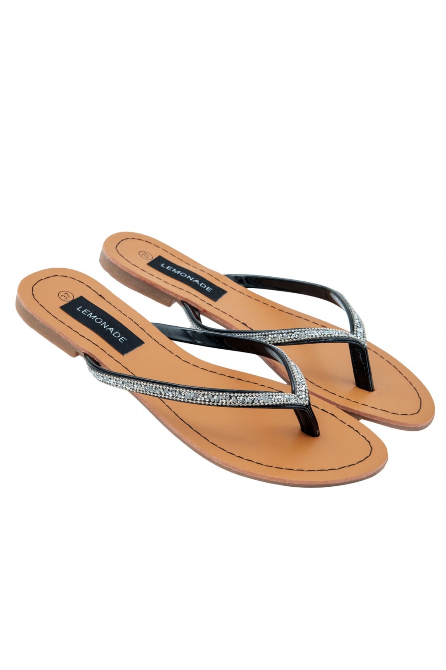Crystal Sparkle Flip Flops Black, featuring slip on flip flop style
