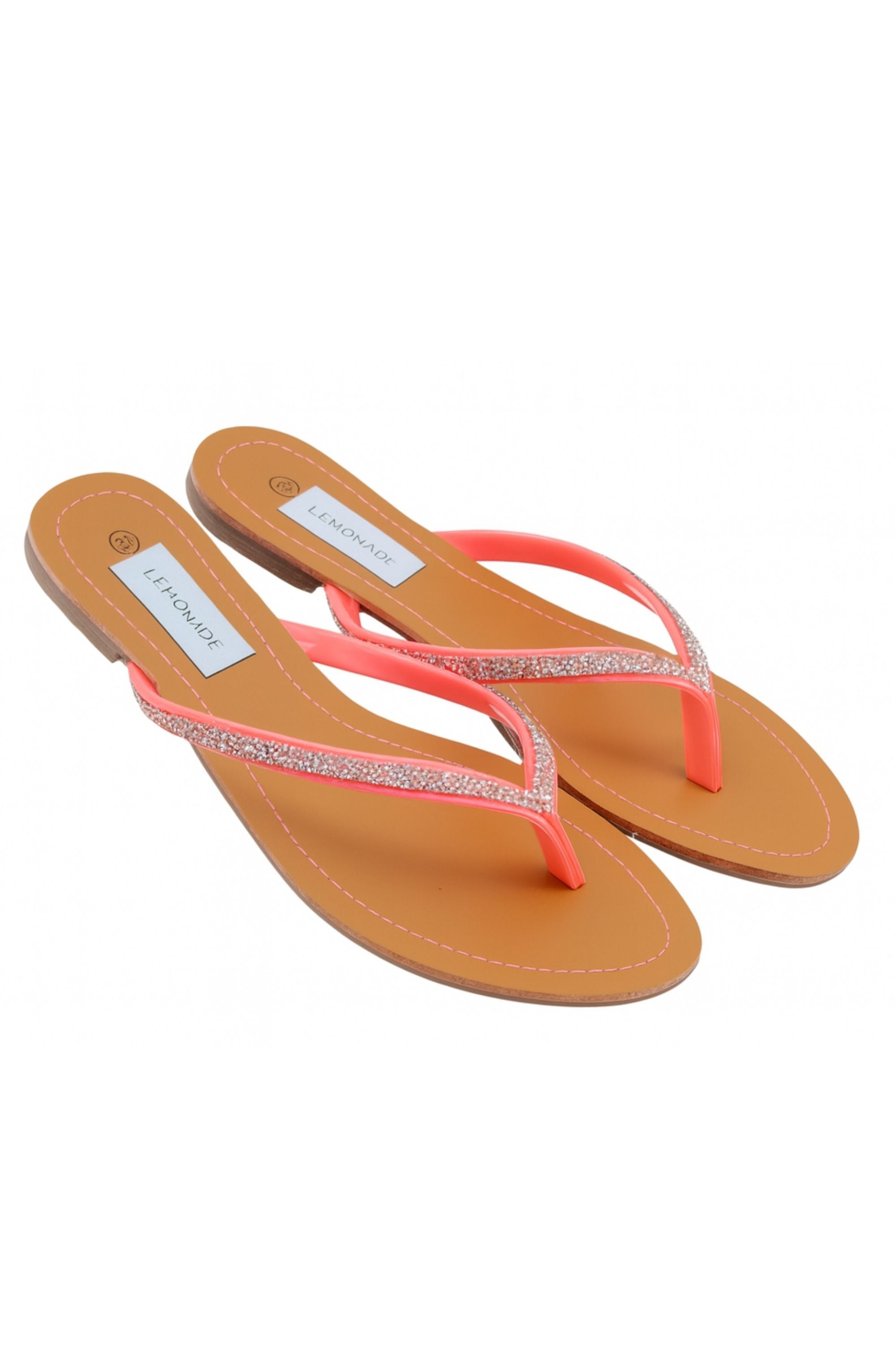 Crystal Sparkle Flip Flops Neon Pink, featuring key design details