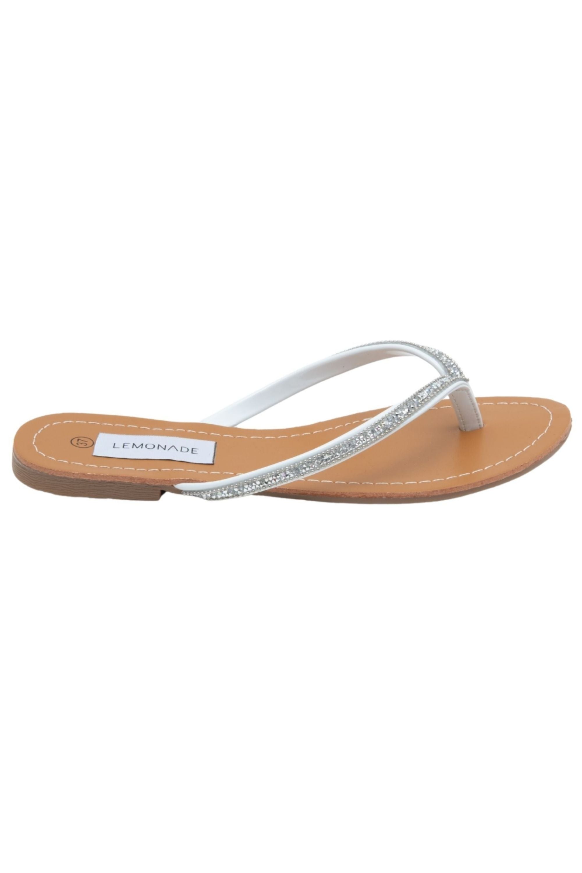 Crystal Sparkle Flip Flops White, showing flat footbed