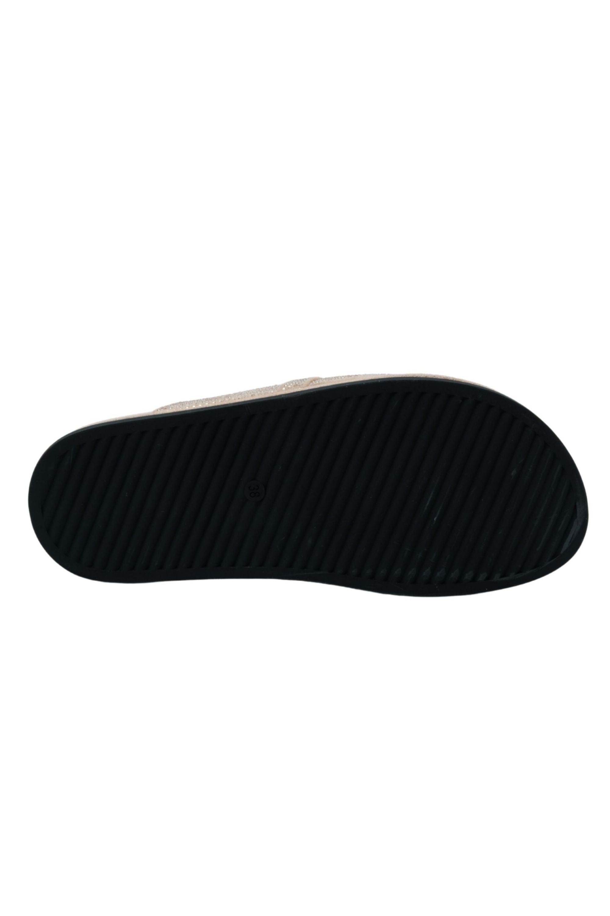 Crystal Imperial Suede Slip On Clog Mules Nude, featuring crystal embellished buckle detail