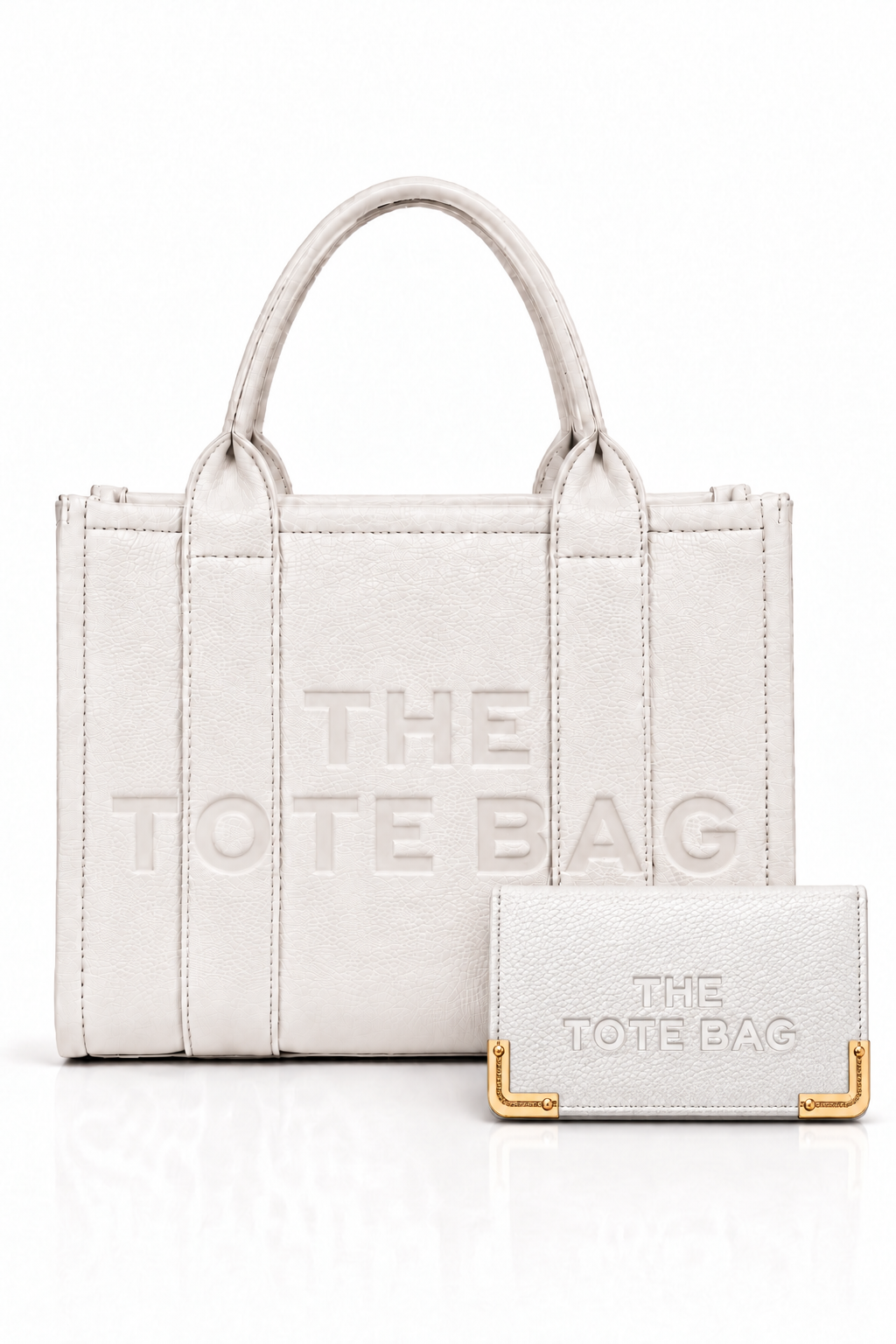 Faux Leather Medium Tote Bag White &amp; Classic Tote Purse White Bundle