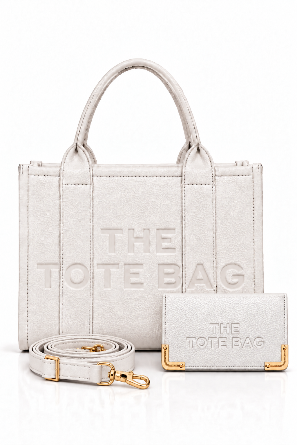 Faux Leather Medium Tote Bag White &amp; Classic Tote Purse White Bundle