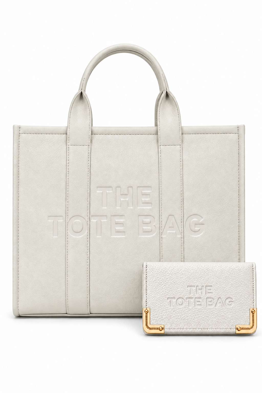 Faux Leather Large Tote Bag White &amp; Classic Tote Bag Purse White Bundle
