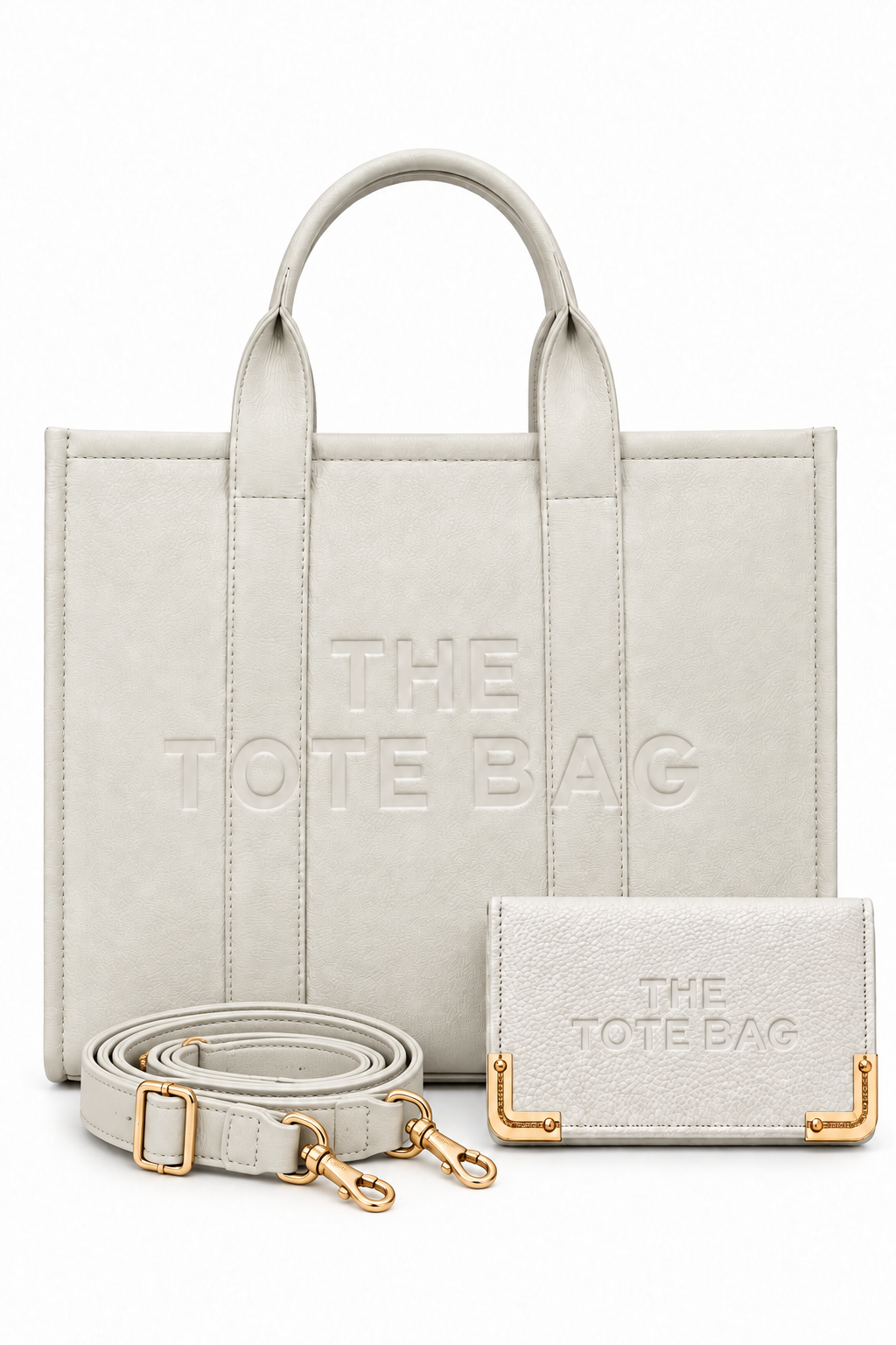 Faux Leather Large Tote Bag White &amp; Classic Tote Bag Purse White Bundle