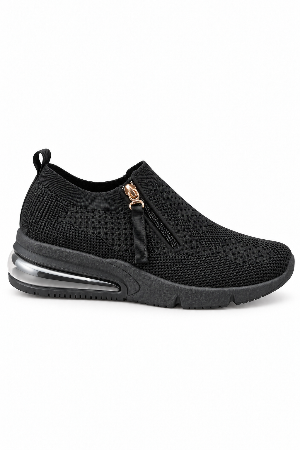 Jovie Air Cushion Knitted Stretch Sock Zip Up Trainers Black