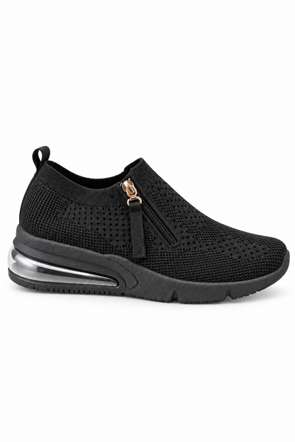 Jovie Air Cushion Knitted Stretch Sock Zip Up Trainers Black