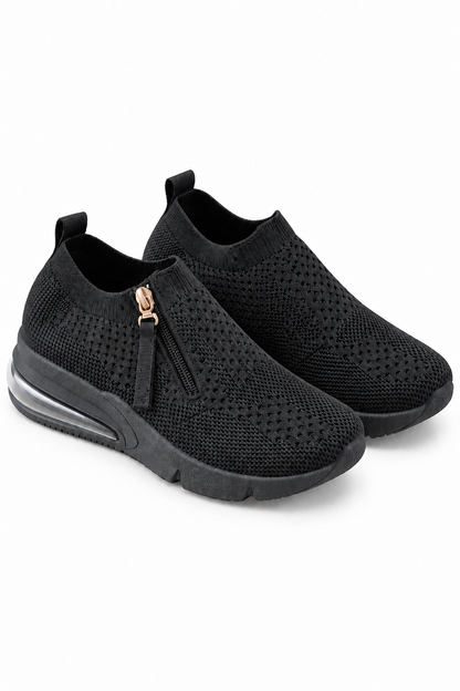 Jovie Air Cushion Knitted Stretch Sock Zip Up Trainers Black