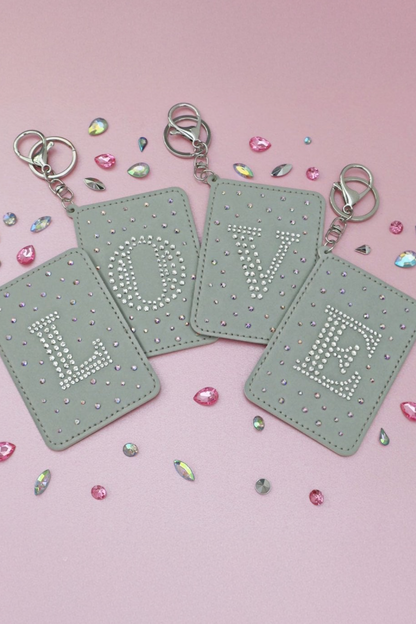 Crystal Initial Card Holder Keyring Grey