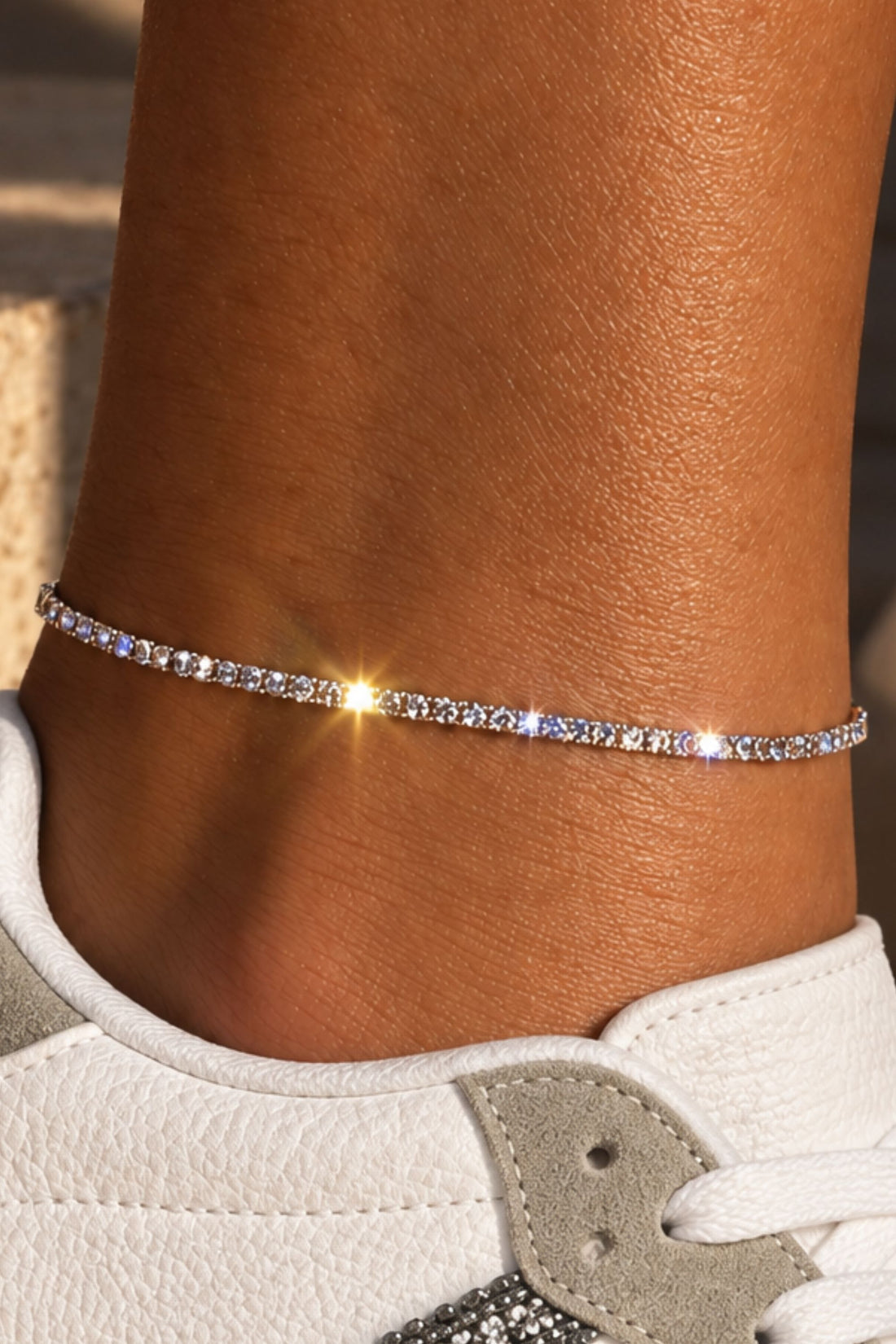 Single row ankle bracelet with row of crystal gems