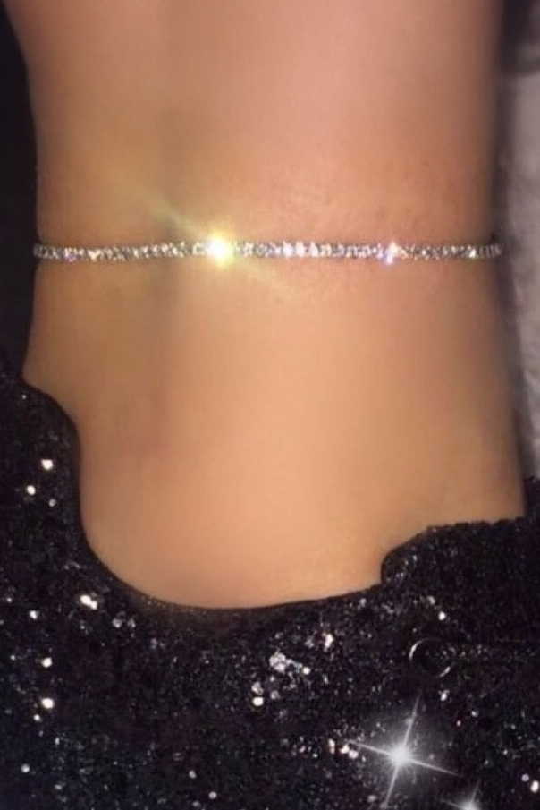 Krystal Single Row Stretchy Ankle Bracelet Silver with anklet only