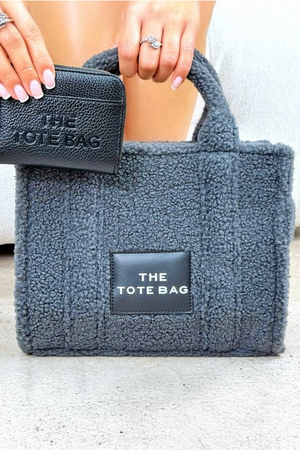 Classic Teddy Medium Tote Grey &amp; Zip Up Tote Bag Purse Black Bundle, with a medium-sized silhouette.