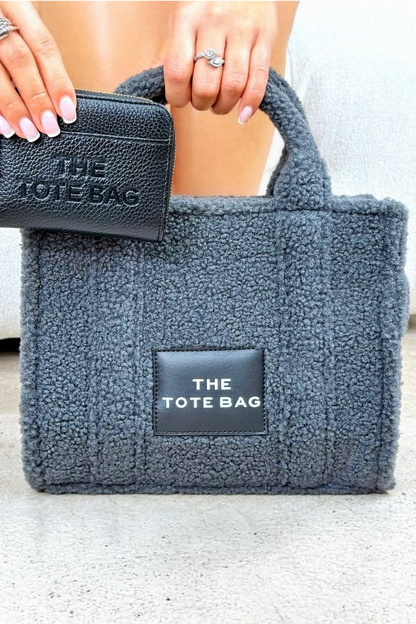 Classic Teddy Medium Tote Grey &amp; Zip Up Tote Bag Purse Black Bundle, with a medium-sized silhouette.