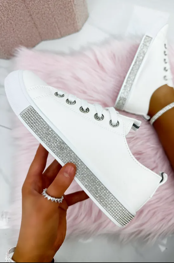 Crystal Deluxe Trim Trainers Silver featuring available in UK 3 - EU 36 - US 5-8