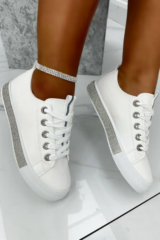 Crystal Deluxe Trim Trainers Silver, with emphasis on functional Lace-Up Design